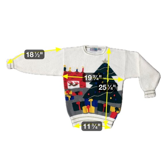 Vintage Ugly Christmas Sweater Knit 1980s Korea Tree Fireplace Kitschy Small - Picture 10 of 10